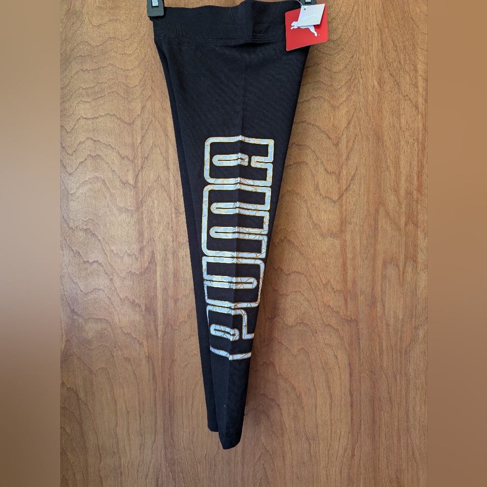 PUMA 🐱 Kids Black and Gold Irridecent Leggings